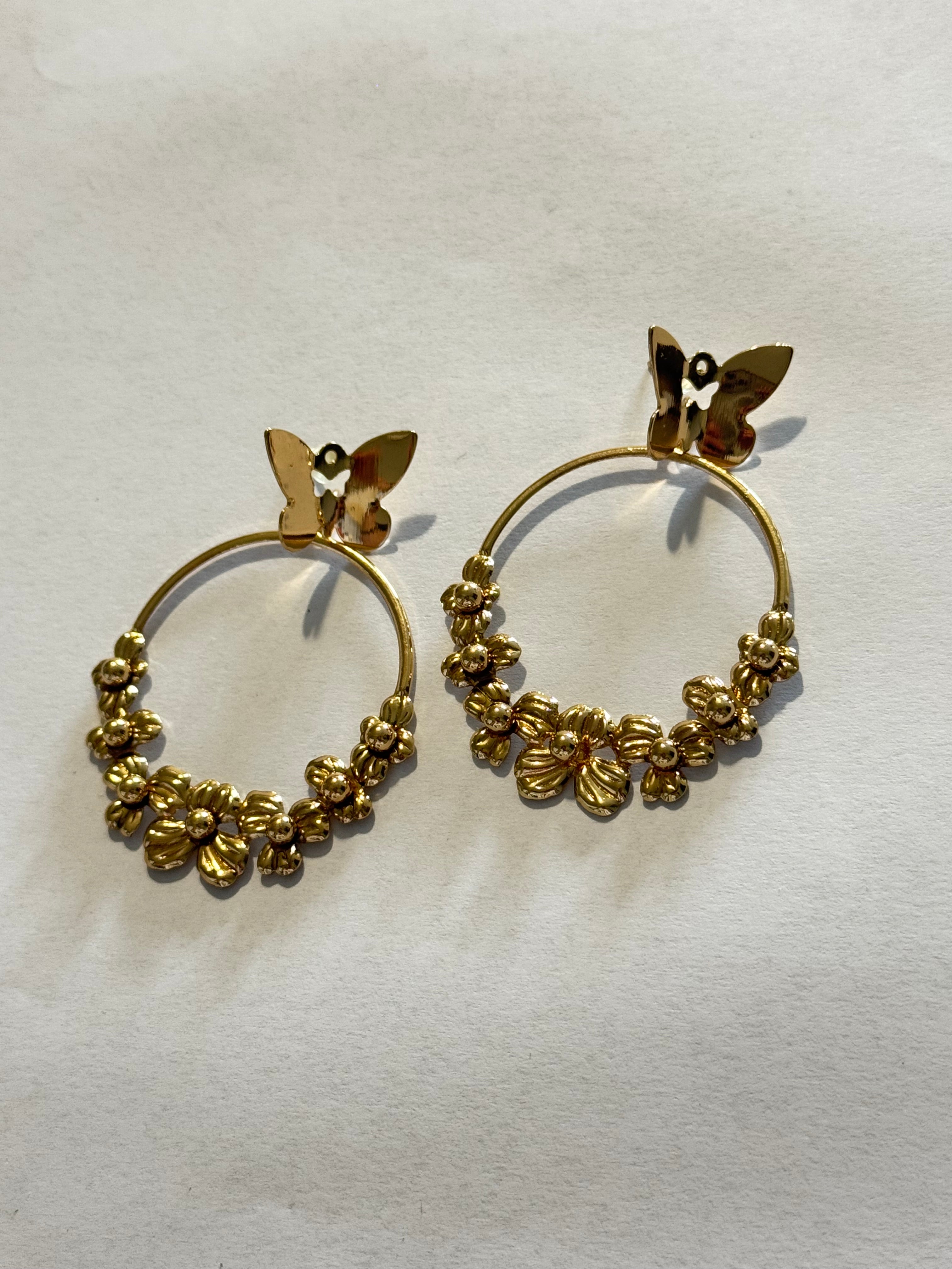 Gold Butterfly Hoop Earrings for Women, Floral Statement Earrings, Lightweight Gold Dangle Earrings, Elegant Gift for Her