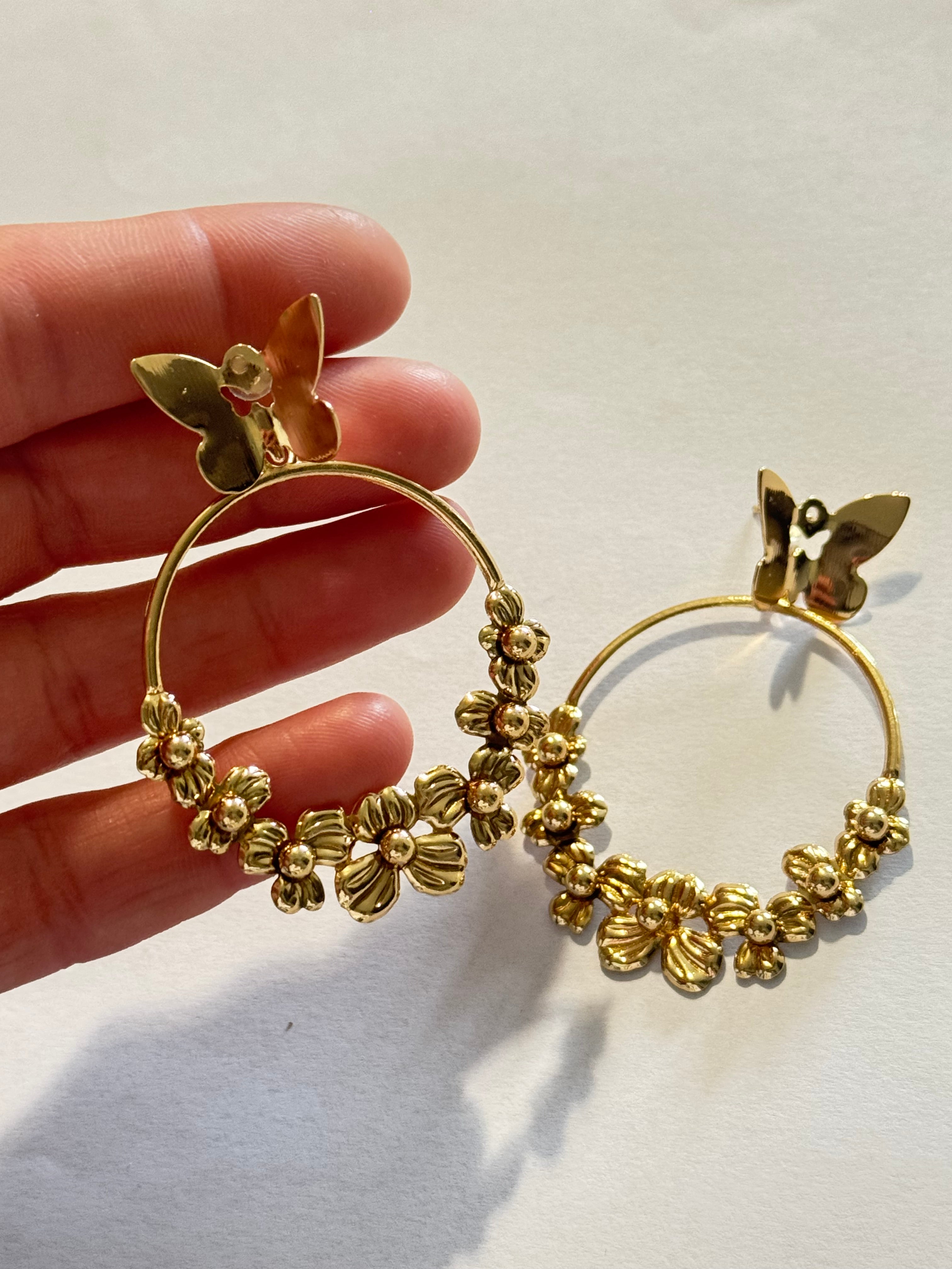 Gold Butterfly Hoop Earrings for Women, Floral Statement Earrings, Lightweight Gold Dangle Earrings, Elegant Gift for Her