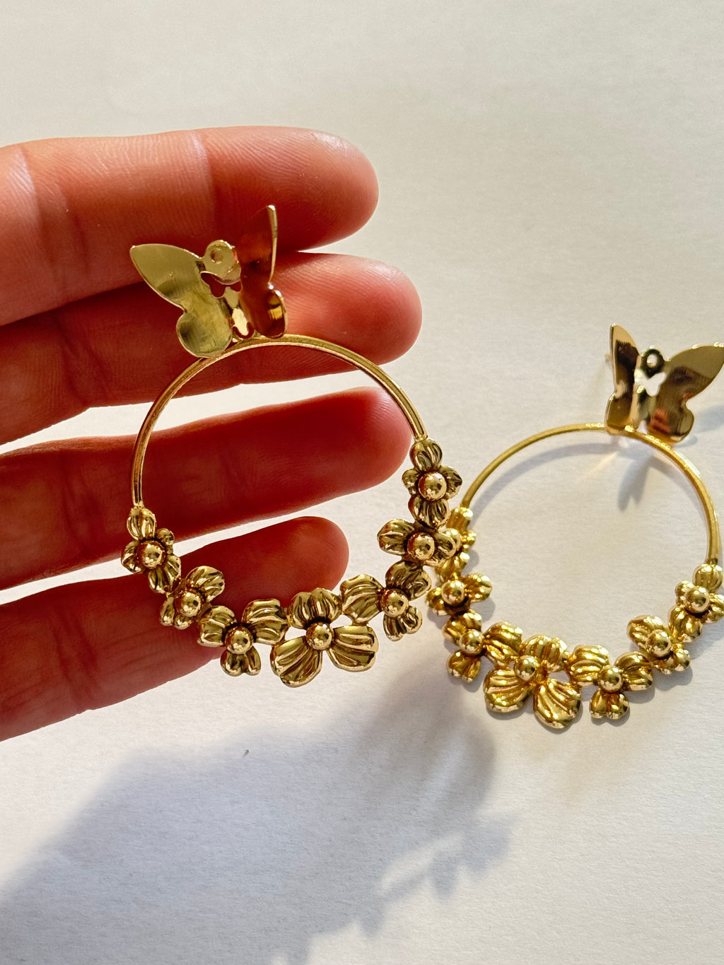 Gold Butterfly Hoop Earrings for Women, Floral Statement Earrings, Lightweight Gold Dangle Earrings, Elegant Gift for Her