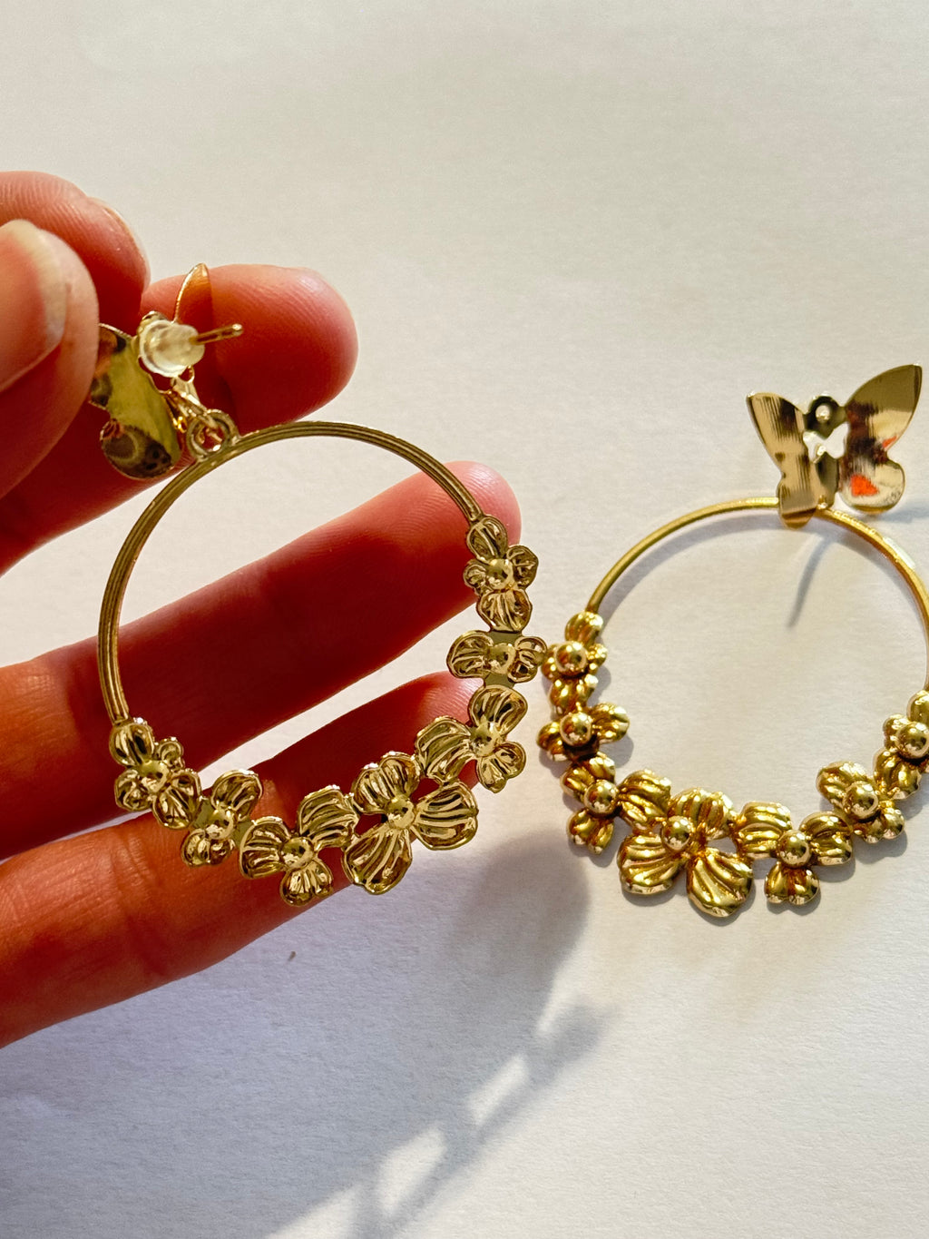 Gold Butterfly Hoop Earrings for Women, Floral Statement Earrings, Lightweight Gold Dangle Earrings, Elegant Gift for Her