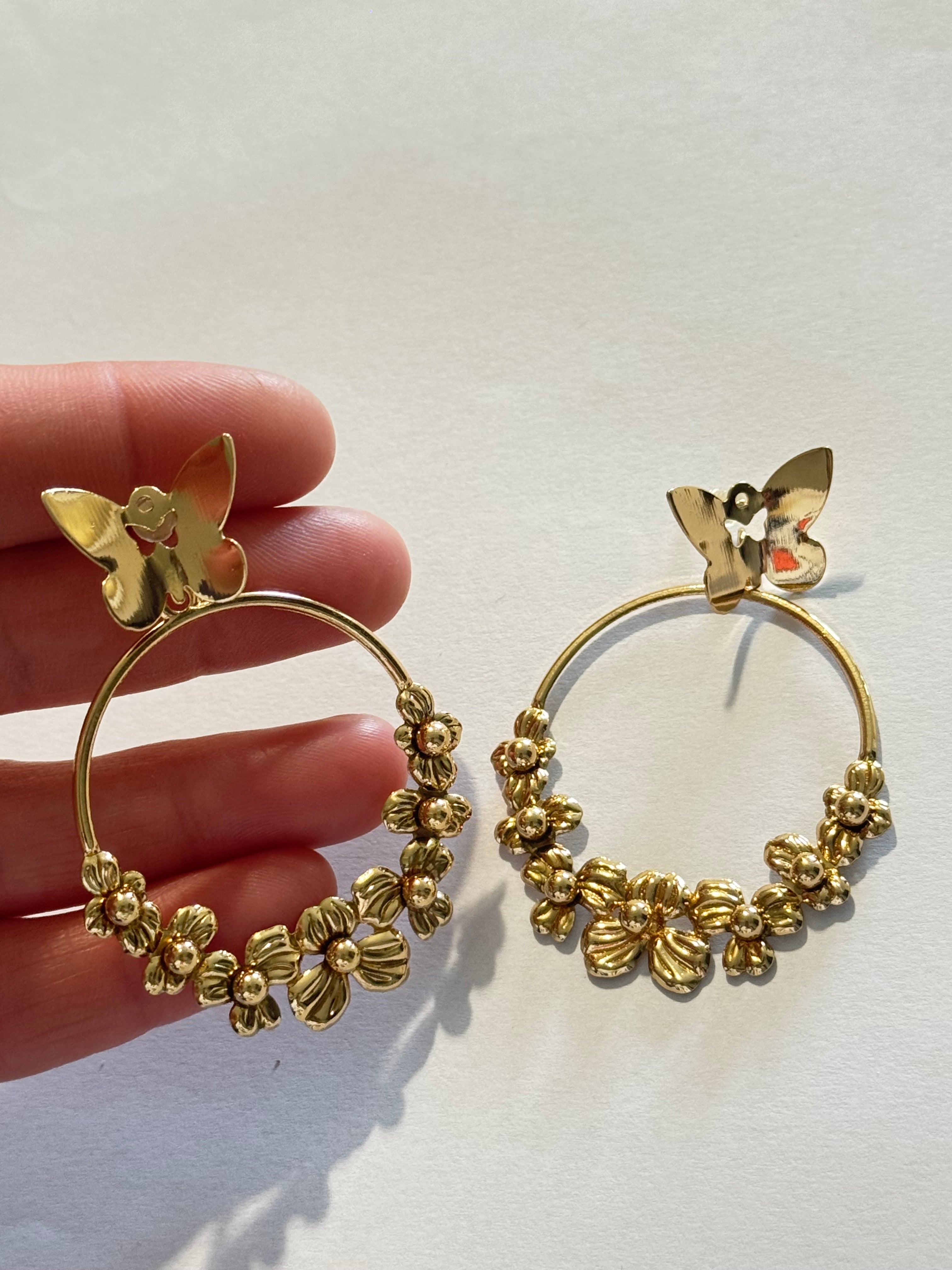 Gold Butterfly Hoop Earrings for Women, Floral Statement Earrings, Lightweight Gold Dangle Earrings, Elegant Gift for Her