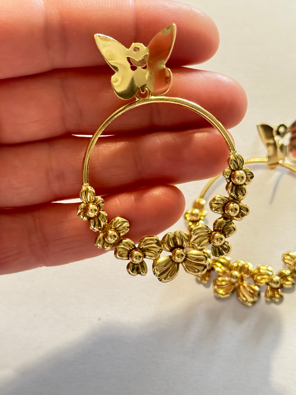 Gold Butterfly Hoop Earrings for Women, Floral Statement Earrings, Lightweight Gold Dangle Earrings, Elegant Gift for Her