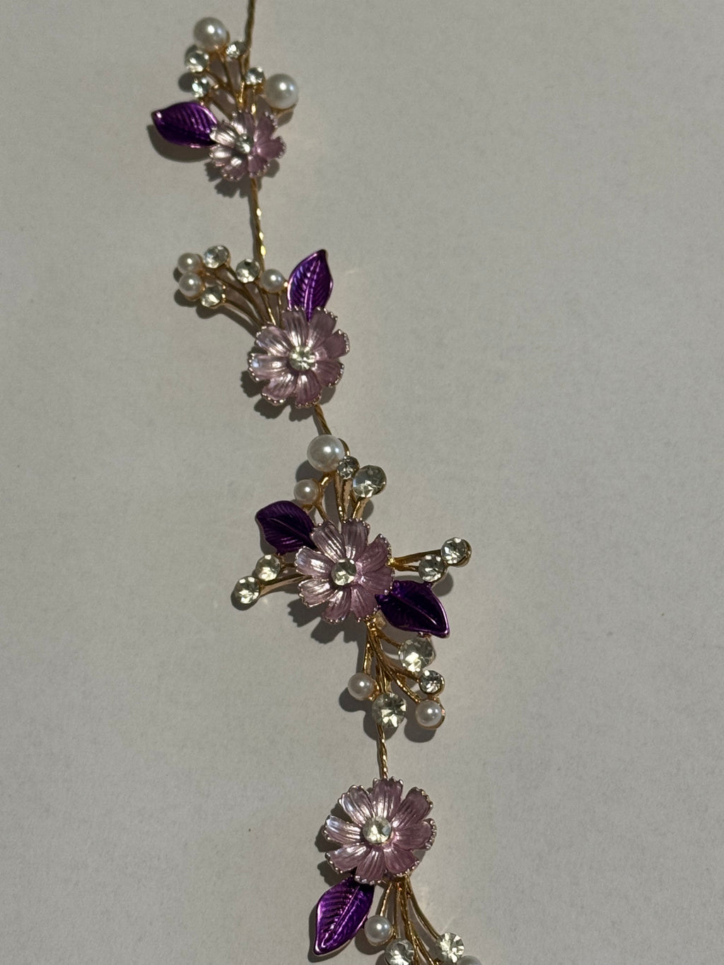 Purple Floral Bridal Hair Vine Tiara – Gold Wedding Hair Accessory – Pearl & Crystal Flower Headpiece – Boho Bridal Hair Vine