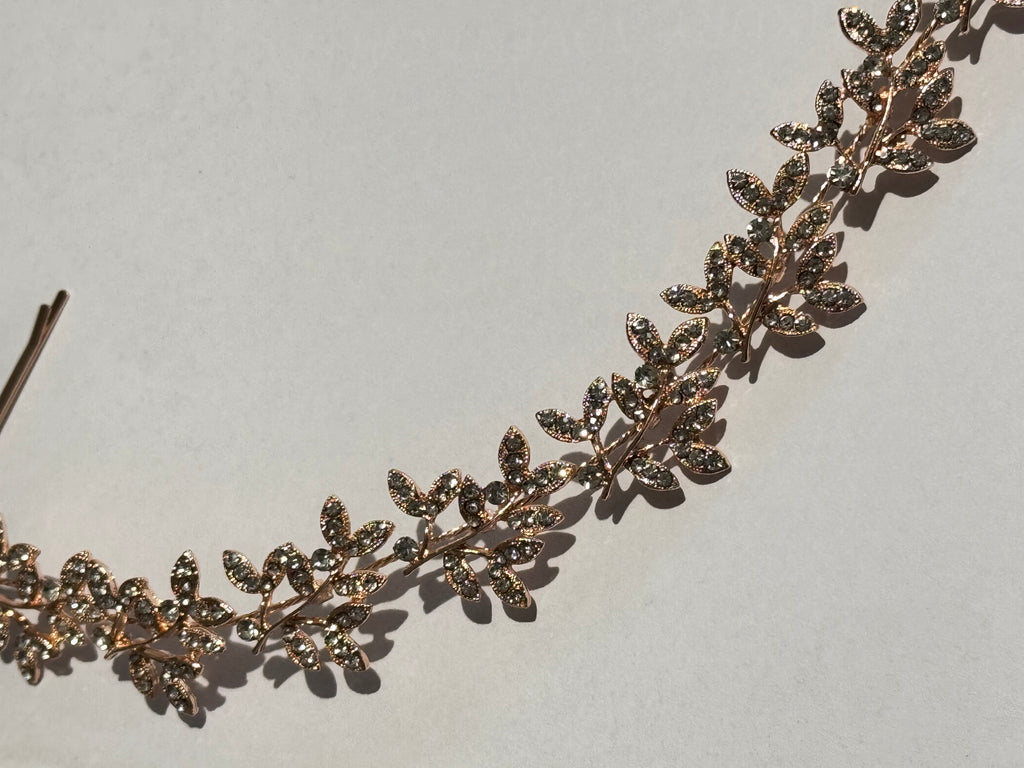 Gold Crystal Bridal Hair Vine Tiara – Leaf Wedding Headpiece – Rhinestone Hair Accessory – Elegant Bridal Crown for Women