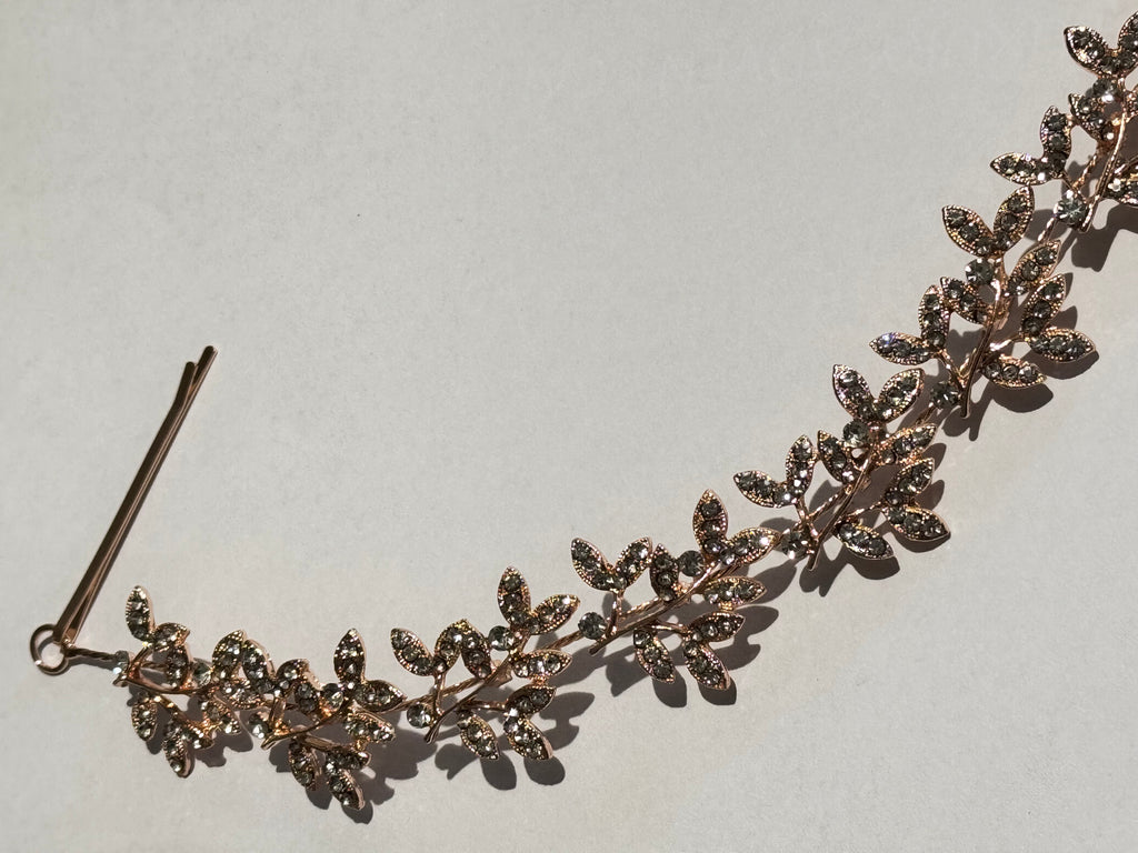Gold Crystal Bridal Hair Vine Tiara – Leaf Wedding Headpiece – Rhinestone Hair Accessory – Elegant Bridal Crown for Women