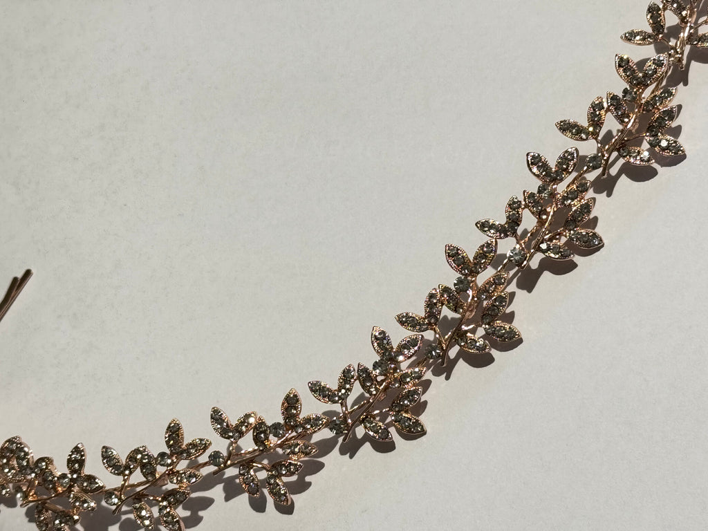 Gold Crystal Bridal Hair Vine Tiara – Leaf Wedding Headpiece – Rhinestone Hair Accessory – Elegant Bridal Crown for Women