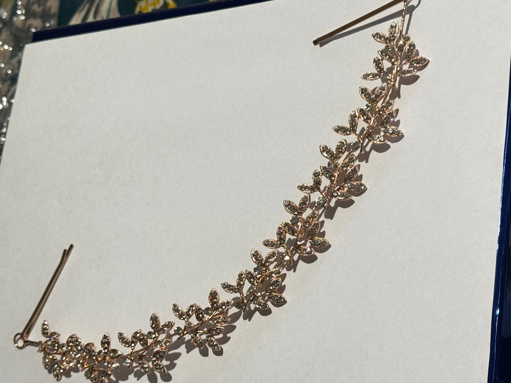 Gold Crystal Bridal Hair Vine Tiara – Leaf Wedding Headpiece – Rhinestone Hair Accessory – Elegant Bridal Crown for Women