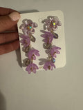 Purple Floral Statement Earrings – Lavender Flower Dangle Earrings – Crystal Beaded Drop Earrings – Romantic Botanical Jewelry Gift for Women