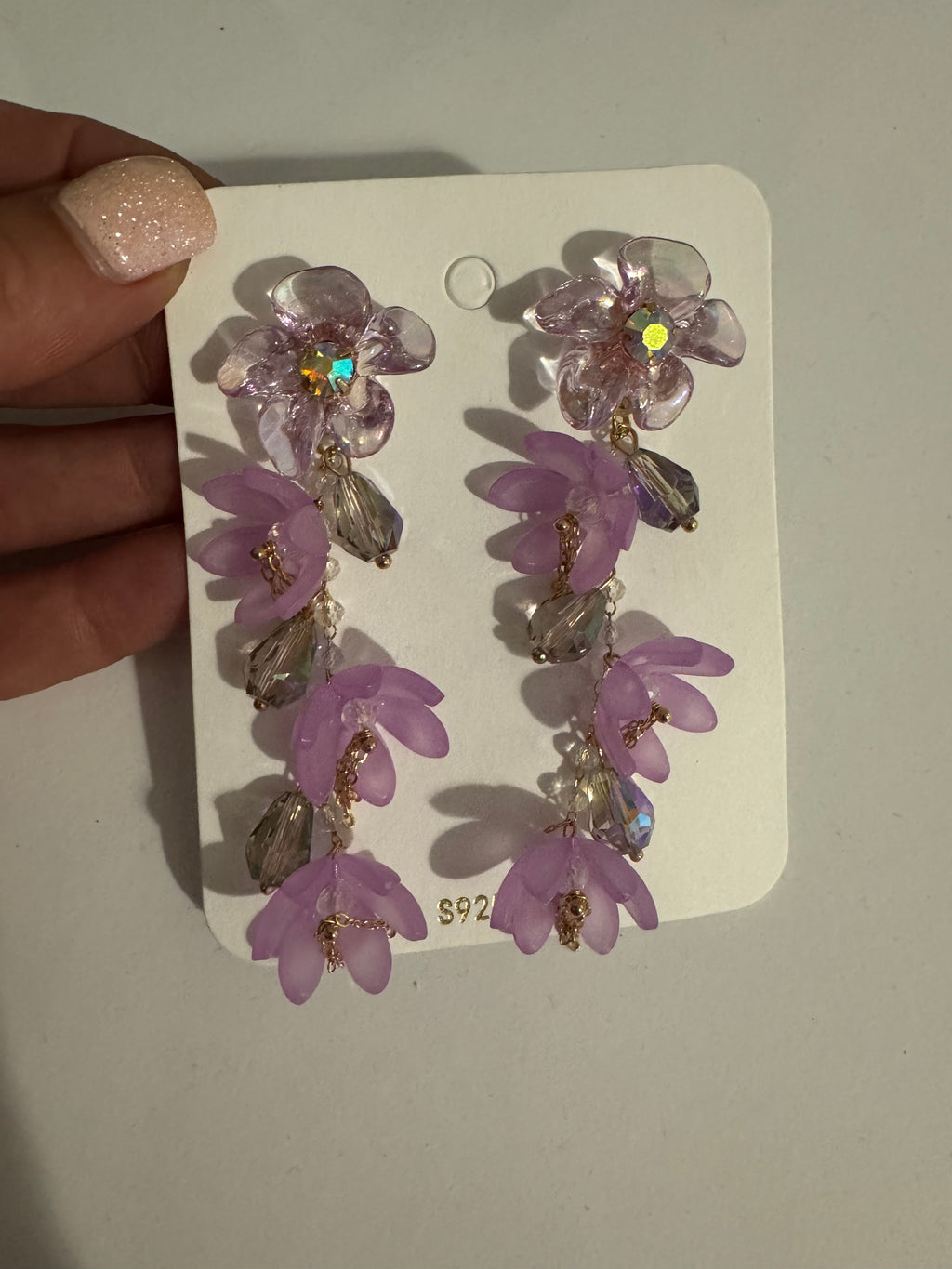 Purple Floral Statement Earrings – Lavender Flower Dangle Earrings – Crystal Beaded Drop Earrings – Romantic Botanical Jewelry Gift for Women