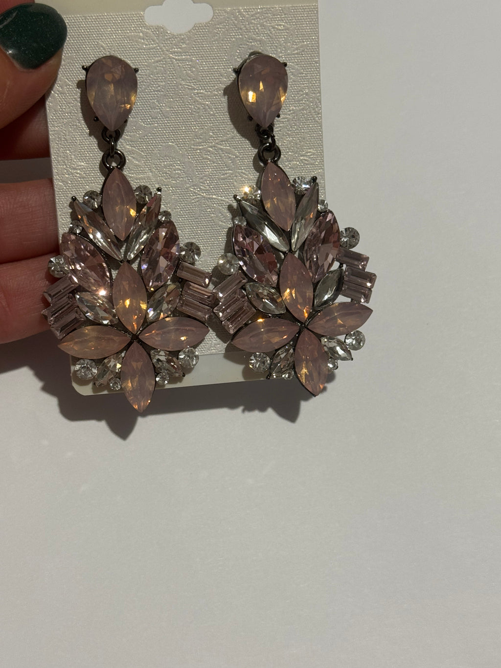 Blush Pink Crystal Statement Earrings – Vintage Rhinestone Drop Earrings – Elegant Floral Chandelier Earrings – Glam Jewelry Gift for Women