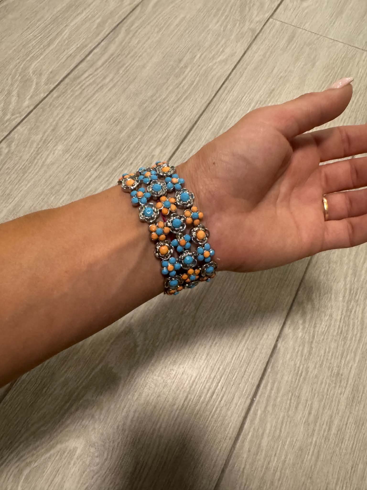 Turquoise Coral Statement Bracelet, Boho Tribal Jewelry, Vintage Style Cuff Bracelet, Colorful Festival Jewelry, Southwestern Gift for Her