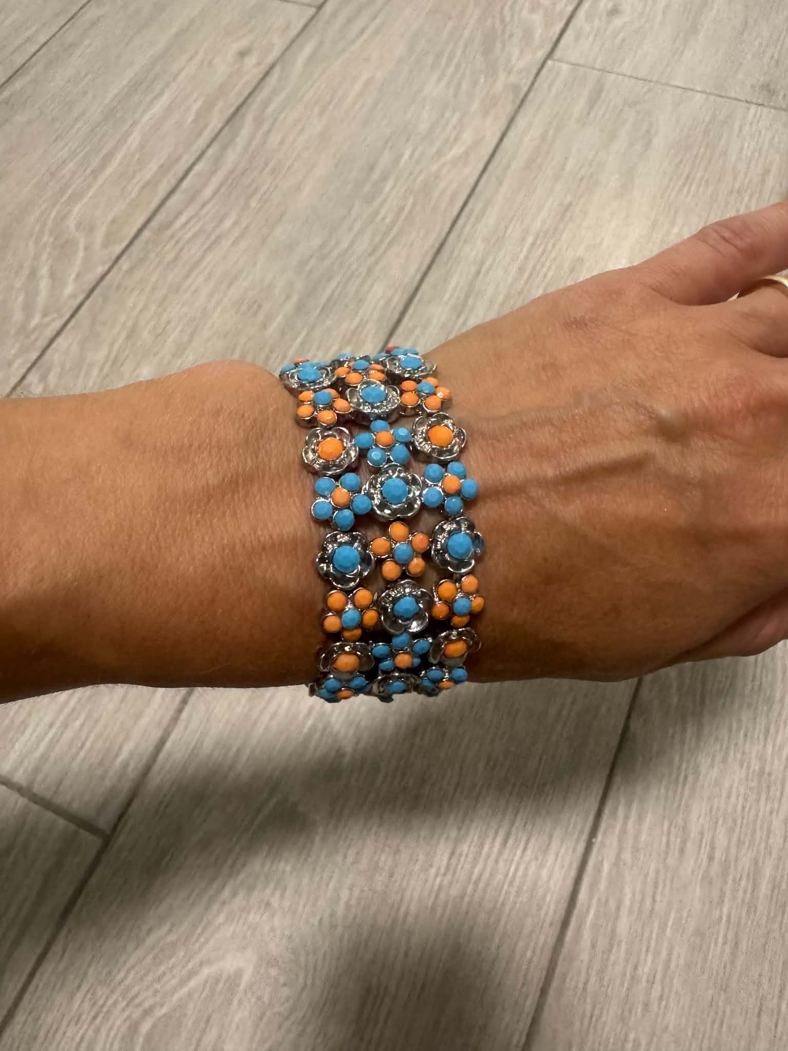 Turquoise Coral Statement Bracelet, Boho Tribal Jewelry, Vintage Style Cuff Bracelet, Colorful Festival Jewelry, Southwestern Gift for Her