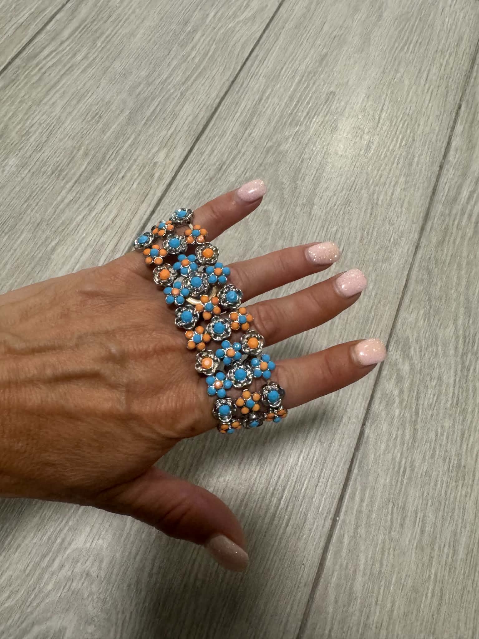 Turquoise Coral Statement Bracelet, Boho Tribal Jewelry, Vintage Style Cuff Bracelet, Colorful Festival Jewelry, Southwestern Gift for Her