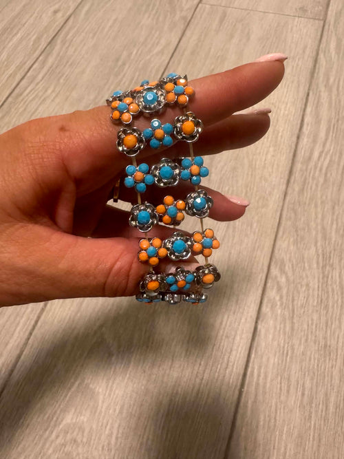 Turquoise Coral Statement Bracelet, Boho Tribal Jewelry, Vintage Style Cuff Bracelet, Colorful Festival Jewelry, Southwestern Gift for Her