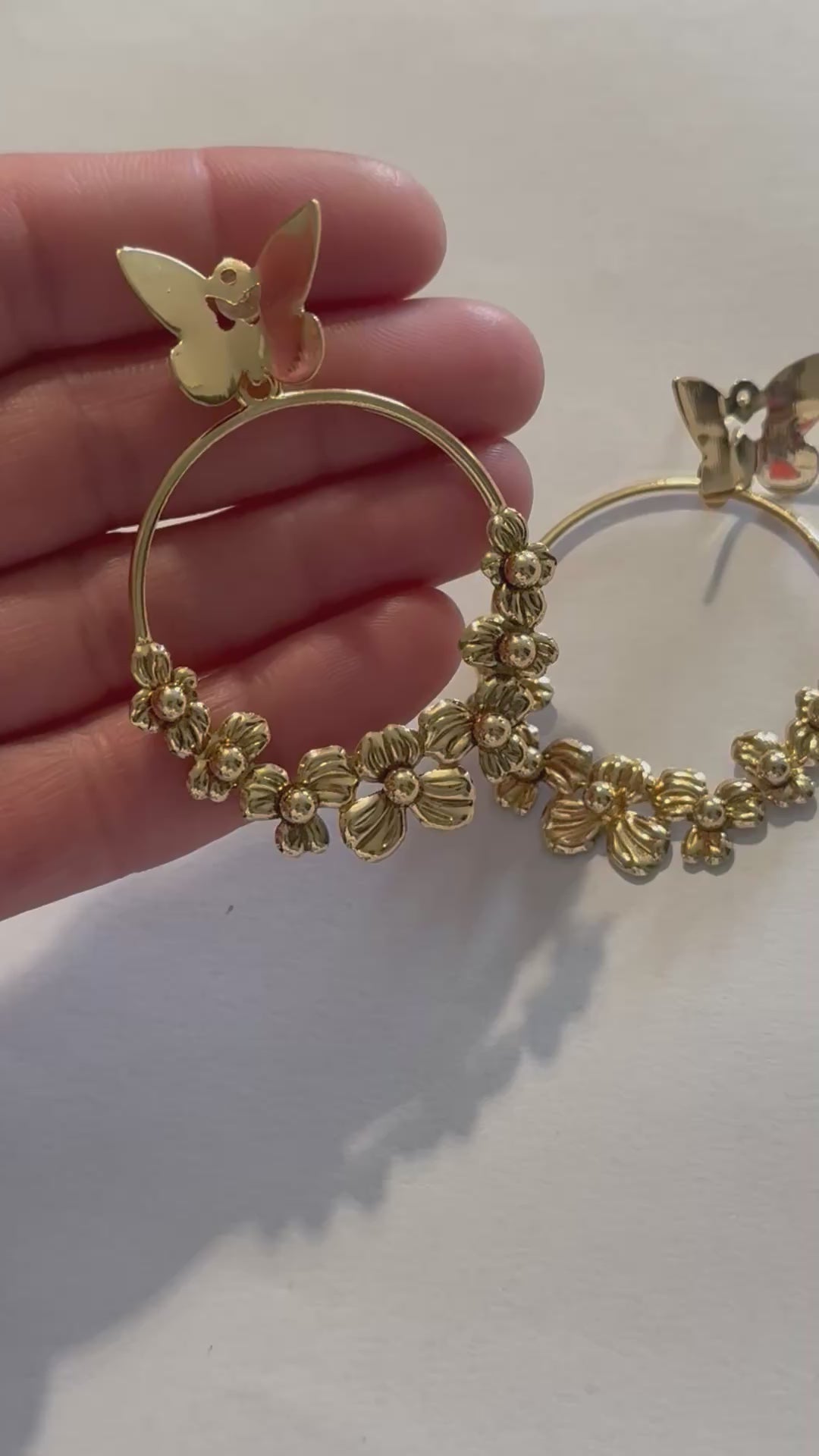 Gold Butterfly Hoop Earrings for Women, Floral Statement Earrings, Lightweight Gold Dangle Earrings, Elegant Gift for Her