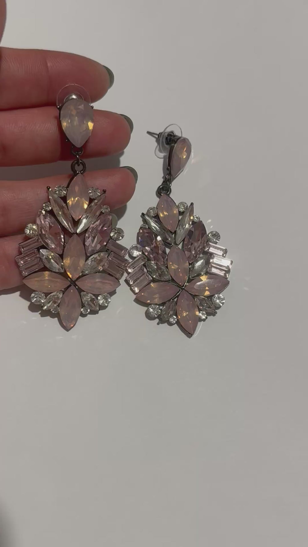 Blush Pink Crystal Statement Earrings – Vintage Rhinestone Drop Earrings – Elegant Floral Chandelier Earrings – Glam Jewelry Gift for Women