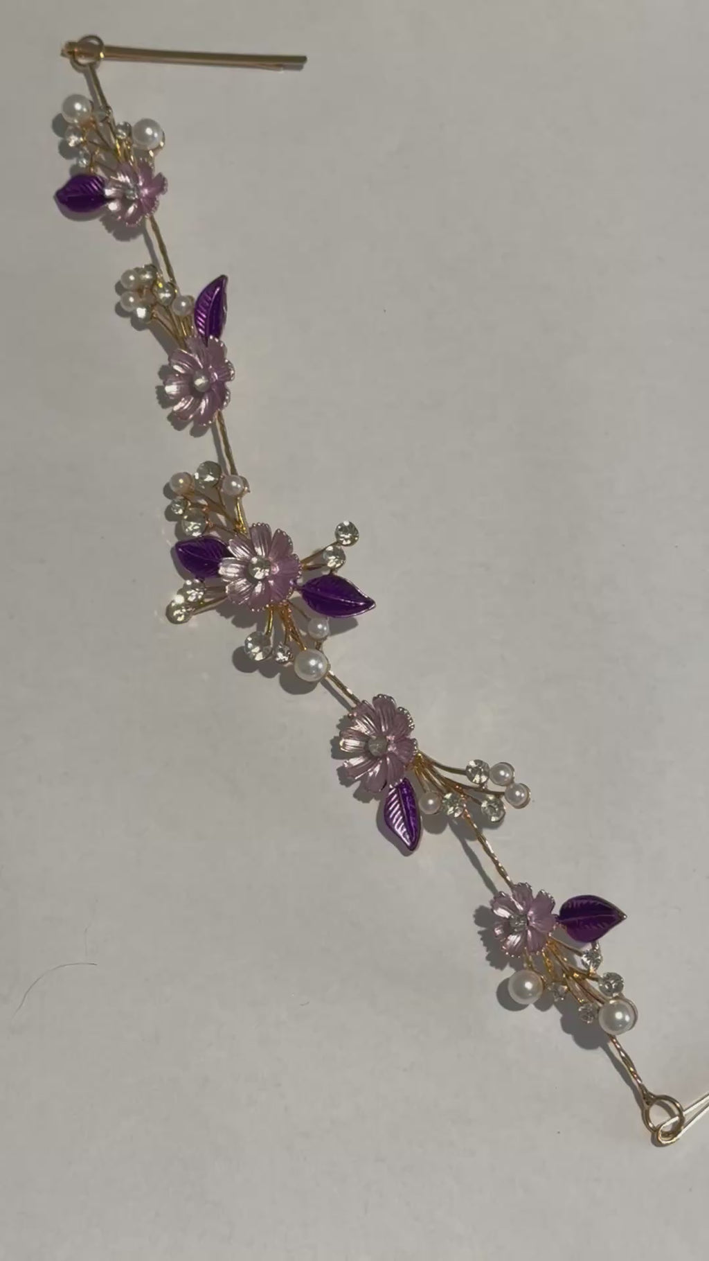 Purple Floral Bridal Hair Vine Tiara – Gold Wedding Hair Accessory – Pearl & Crystal Flower Headpiece – Boho Bridal Hair Vine